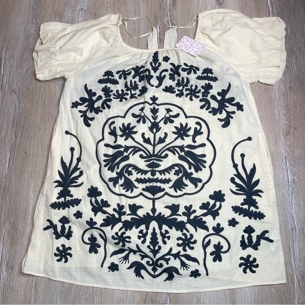 Free People Women’s Fiona Embroidered Mini Dress Ivory Combo Boho Size Small - Picture 3 of 16